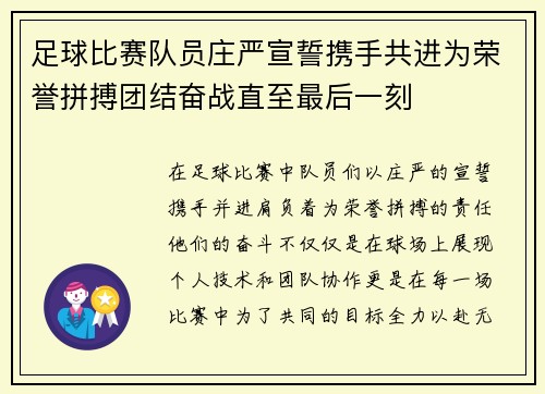 足球比赛队员庄严宣誓携手共进为荣誉拼搏团结奋战直至最后一刻