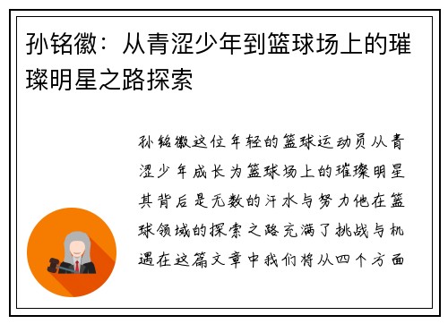 孙铭徽：从青涩少年到篮球场上的璀璨明星之路探索