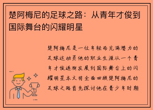 楚阿梅尼的足球之路：从青年才俊到国际舞台的闪耀明星