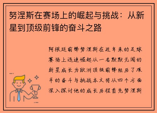 努涅斯在赛场上的崛起与挑战：从新星到顶级前锋的奋斗之路